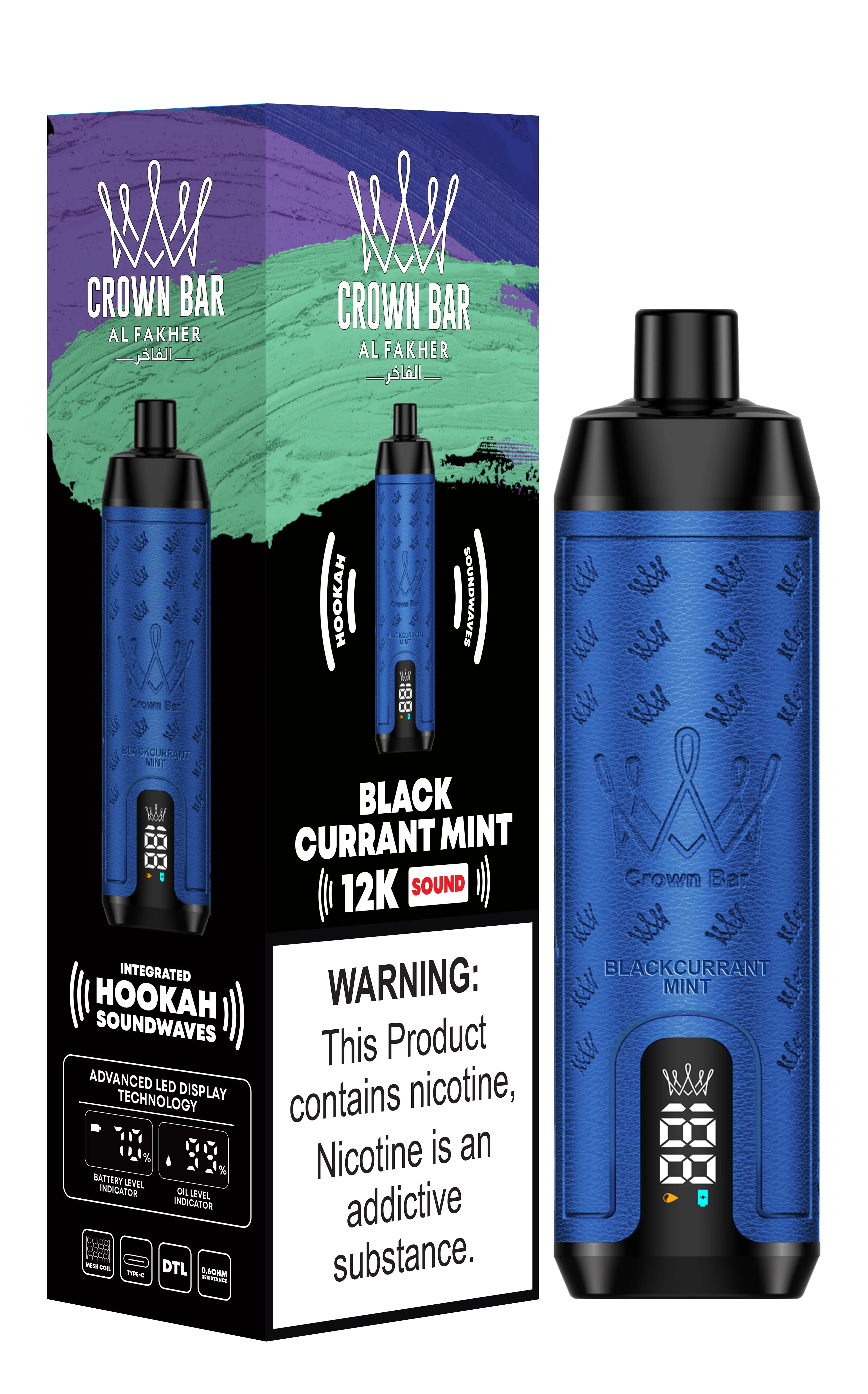 CROWN BAR  Al Fakher 12000 Puffs Disposable Vape with Integrated Hookah  Soundwaves 0.5% (1pc/1pack))  Vape Center Trading LLC