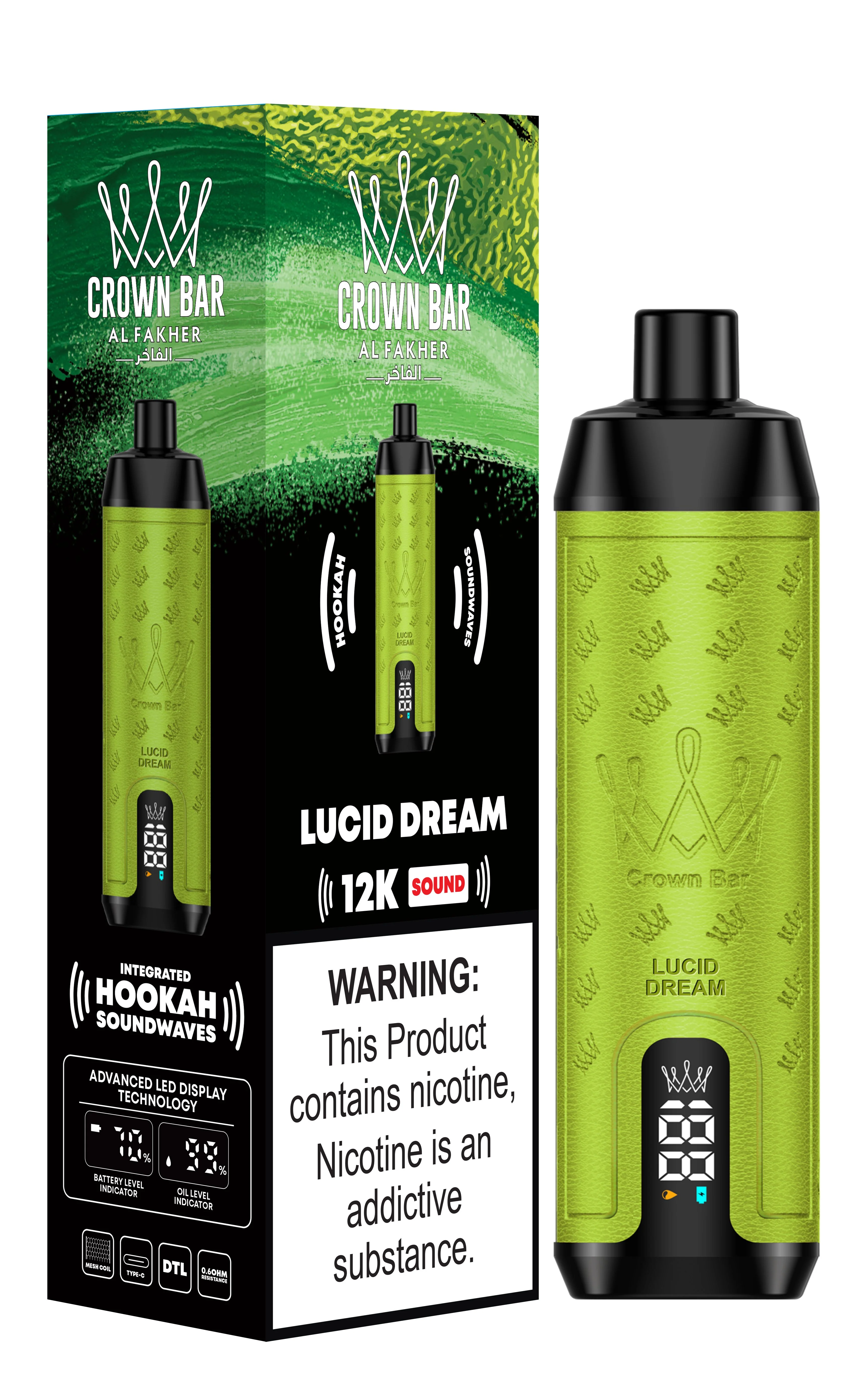 CROWN BAR – Al Fakher 12000 Puffs Disposable Vape with Integrated Hookah  Soundwaves 0.5% (1pc/1pack)) – Vape Center Trading LLC