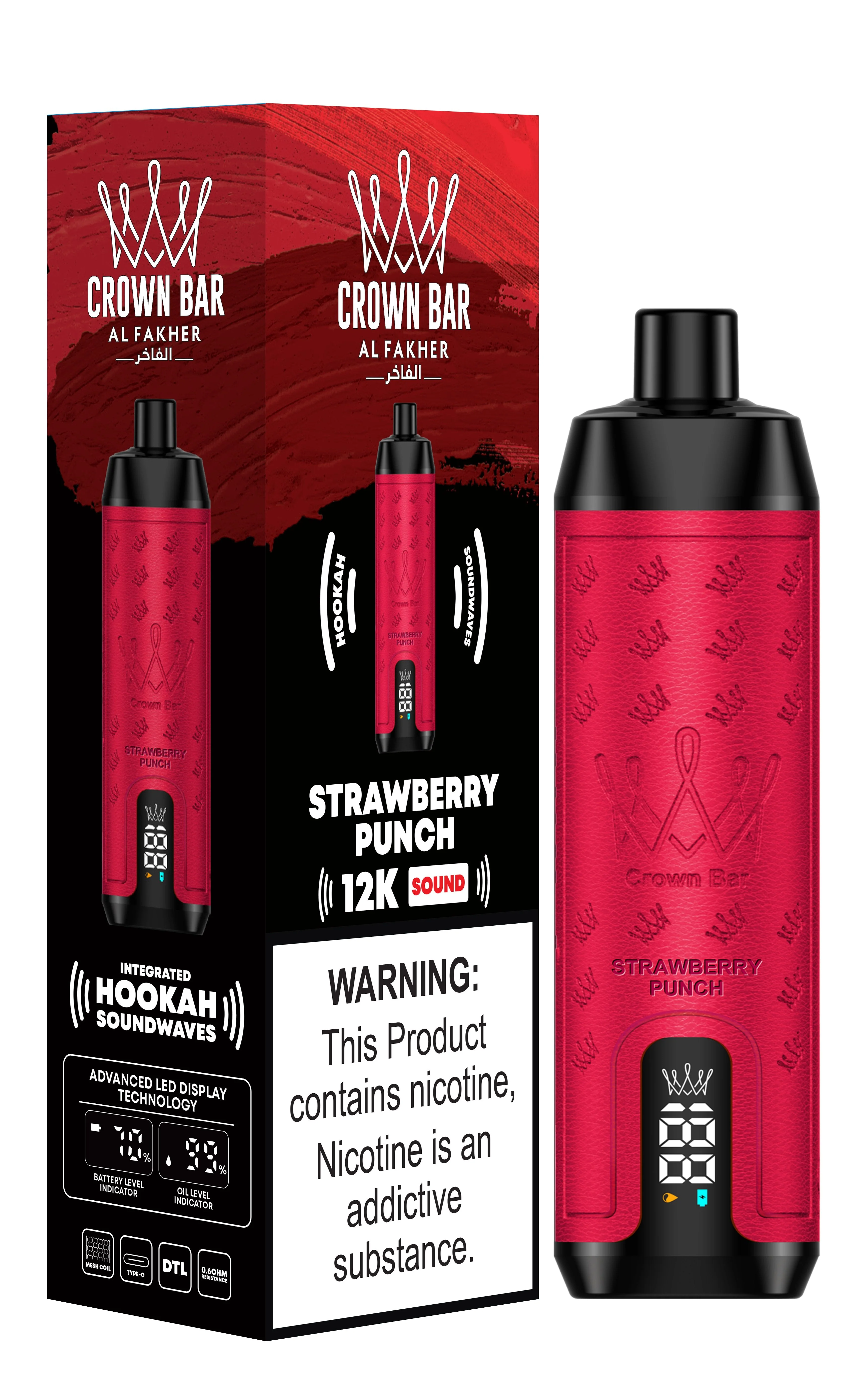 CROWN BAR  Al Fakher 12000 Puffs Disposable Vape with Integrated Hookah  Soundwaves 0.5% (1pc/1pack))  Vape Center Trading LLC