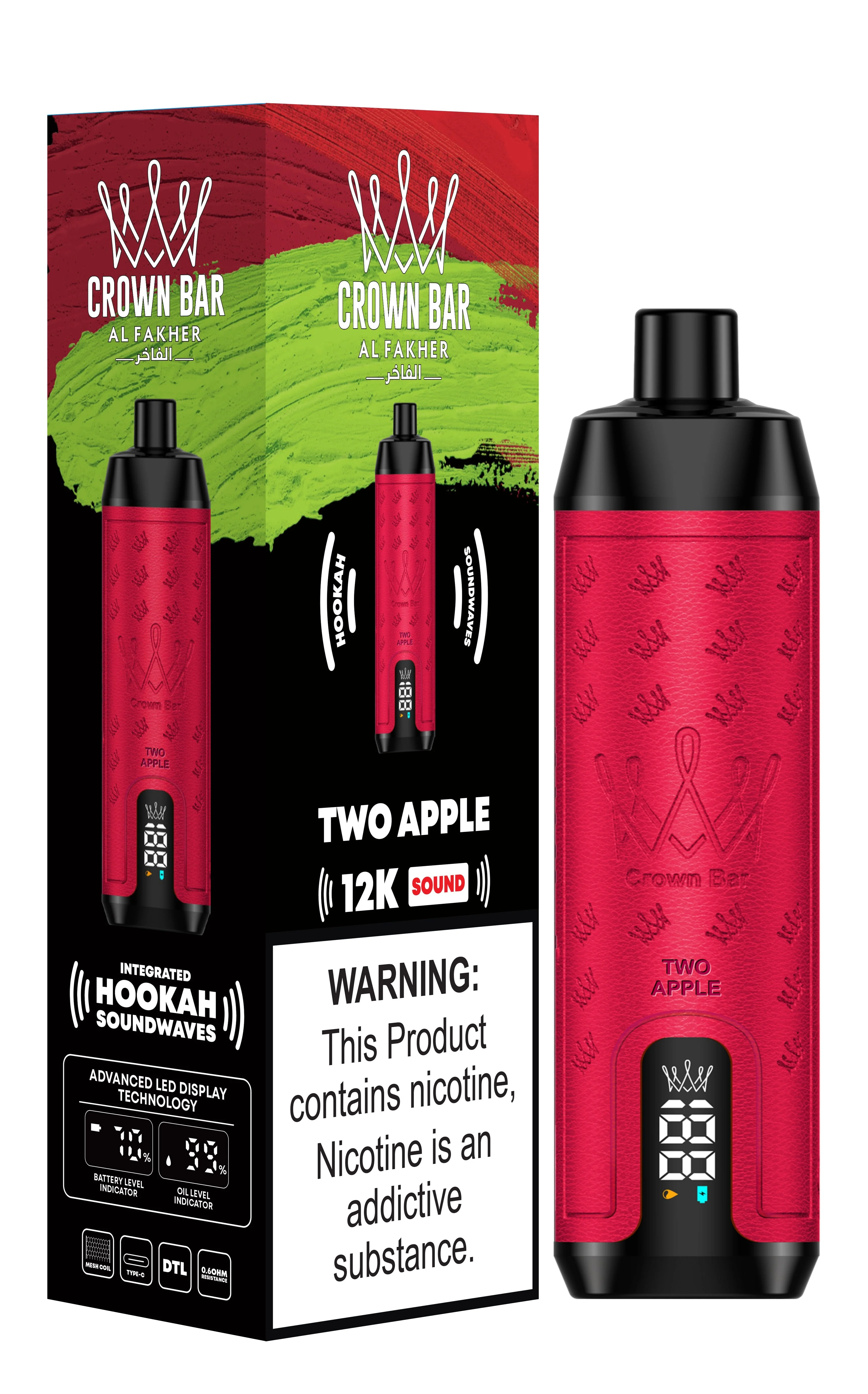 CROWN BAR – Al Fakher 12000 Puffs Disposable Vape with Integrated Hookah  Soundwaves 0.5% (1pc/1pack)) – Vape Center Trading LLC